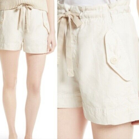 Vince Natural Bleached drawstring cupro linen blend high waist Cream Shorts - Picture 4 of 6